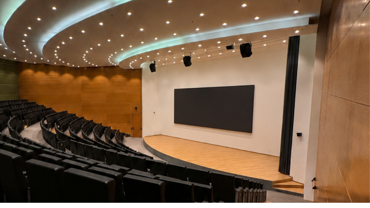 University lecture theatre with AV presentation display