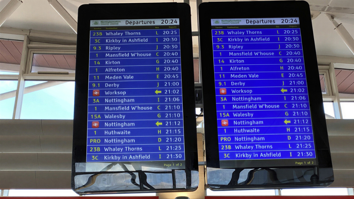 Ceiling-hung passenger information display in a transport environment