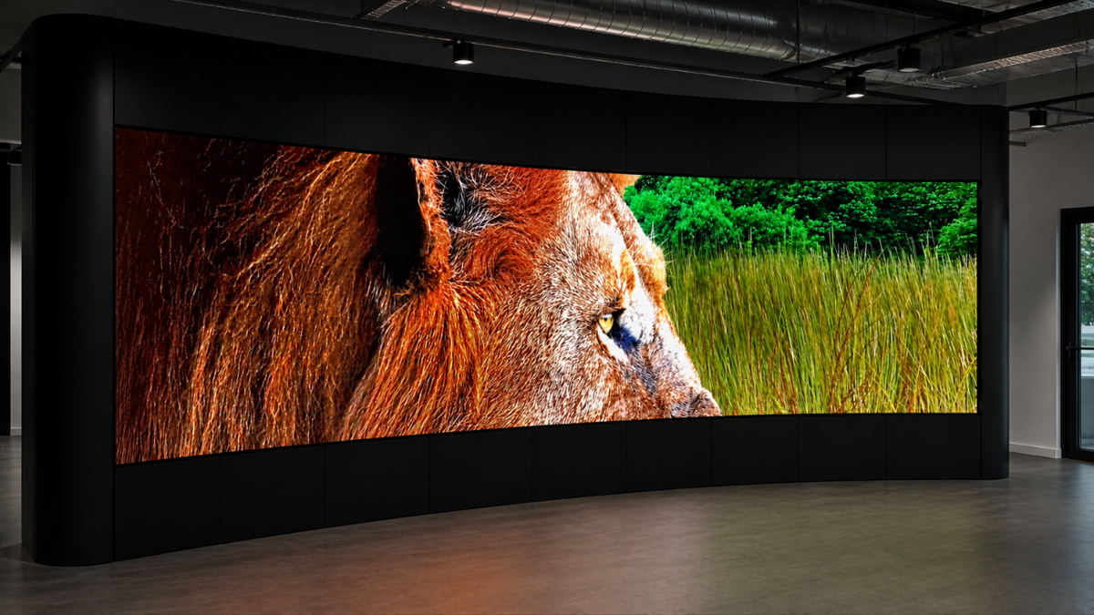 Curved LED video wall in a public environment